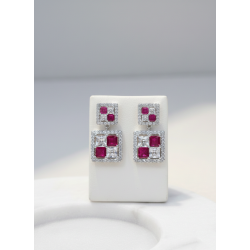 Orecchini a doppia geometria - Effetto Rubino e Diamante - Argento 925
