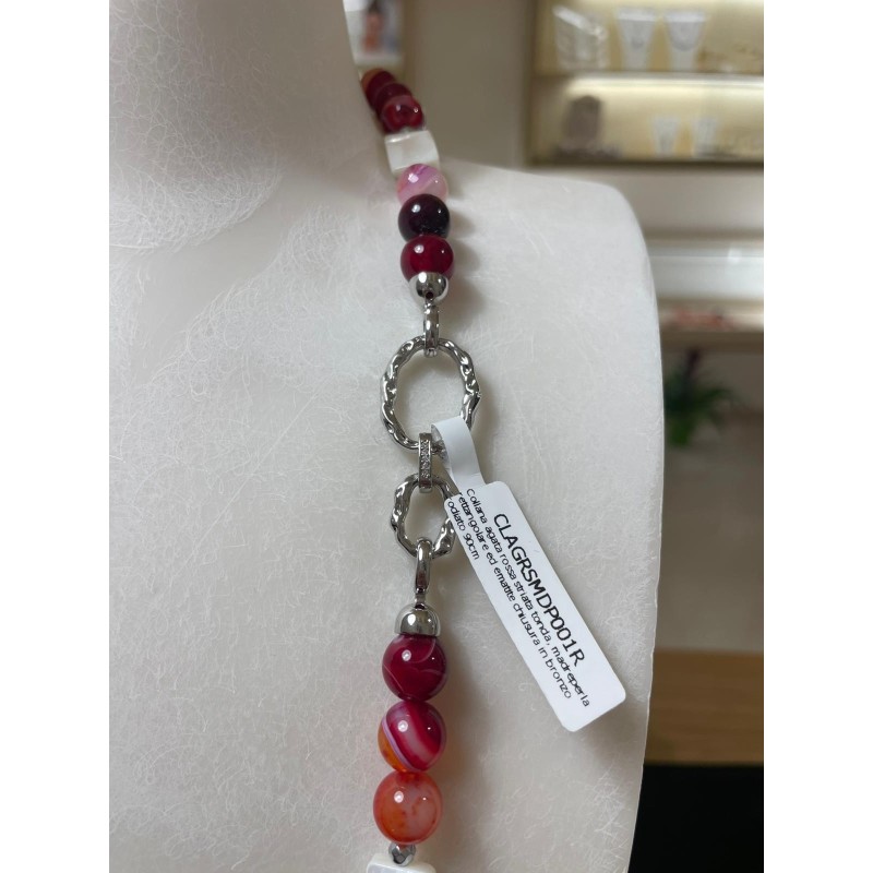 Collana Agata Rossa Striata e Madreperla - Pietre Naturali ed Ematite