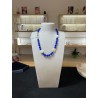 Collana in Giada Ghiaccio Blu e Madreperla - 58cm - Bronzo Rodiato