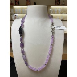Collana in Ametista Grezza, Giada Icy Lilla e Agata - Design Geometrico