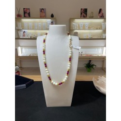 Collana in Madreperla, Giada Ruby ed Ematite - Toni Rosso e Bianco