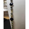 Collana Lunga 100cm Labradorite Verde e Onice - Design Rombi - Oro