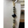 Collana Lunga 100cm Labradorite Verde e Onice - Design Rombi - Oro