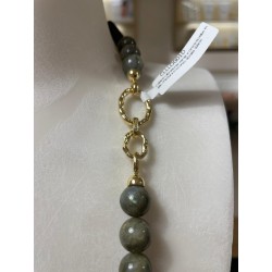 Collana Lunga 100cm Labradorite Verde e Onice - Design Rombi - Oro