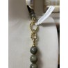 Collana Lunga 100cm Labradorite Verde e Onice - Design Rombi - Oro