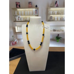 Collana in Giada Ghiaccio Gialla e Onice Nero - Chiusura Bronzo Rodiato