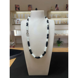 Collana Onice Nero e Agata Bianca - Design Geometrico - 74cm