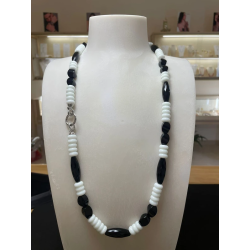 Collana Onice Nero e Agata Bianca - Design Geometrico - 74cm