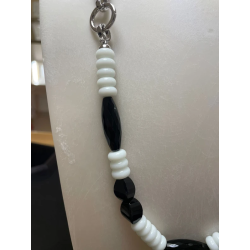Collana Onice Nero e Agata Bianca - Design Geometrico - 74cm