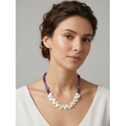 Collana Lunga (62cm) - Ametista Naturale e Madreperla Asimmetrica