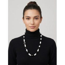 Collana Onice Nero e Agata Bianca - Design Geometrico - 74cm