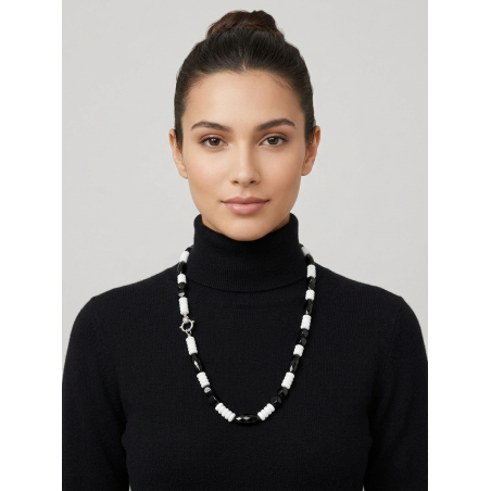 Collana Onice Nero e Agata Bianca - Design Geometrico - 74cm