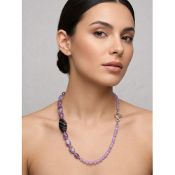Collana in Ametista Grezza, Giada Icy Lilla e Agata - Design Geometrico