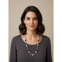 Collana in Agata Celeste, Giada Rubellite ed Ematite - Pietre Naturali