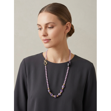 Collana Ametista, Giada Ghiaccio Lilla e Agata Bicolore - Pietre Naturali