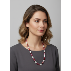 Collana Agata Rossa Striata e Madreperla - Pietre Naturali ed Ematite