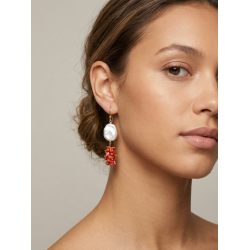 Orecchini in Argento 925, Perle Barocche e Corallo Naturale