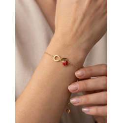 Bracciale Portafortuna Bimbi - Acciaio Oro - Simbolo Infinito e Coccinella