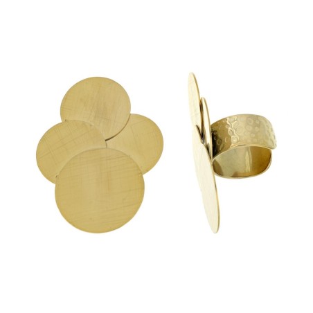 Anello a fascia alta con dischi sovrapposti - Design Geometrico - Colore Oro - Acciaio 316l