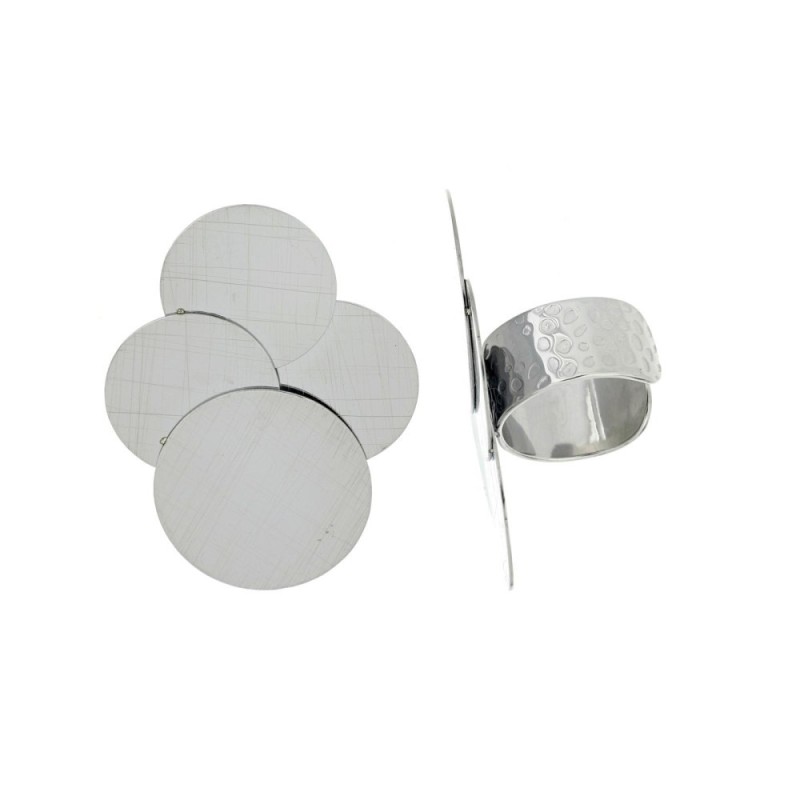 Anello a fascia alta con dischi sovrapposti - Design Geometrico - Colore Oro - Acciaio 316l